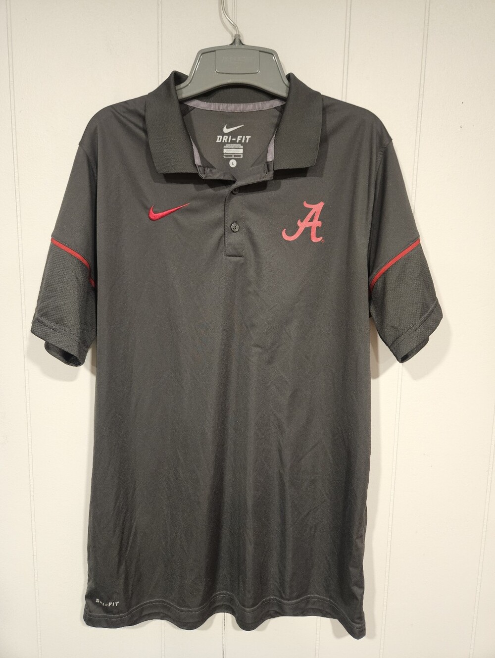 Nike Dri-fit Mens Gray Red Polo Alabama Crimson Tide Size Large Wicking EUC